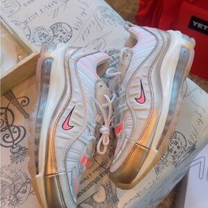 Nike White and Gold Sneakers with Air Max Design